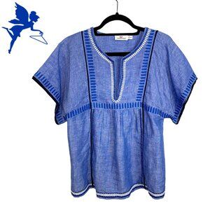 VINEYARD VINES Geo Embroidered Chambray Top